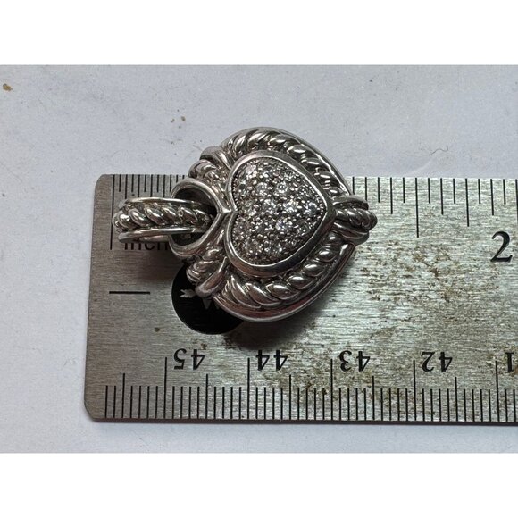 Estate Sterling Silver 925 Pave Heart Pendant No Chain, 18.3g Thailand Made - Picture 7 of 8